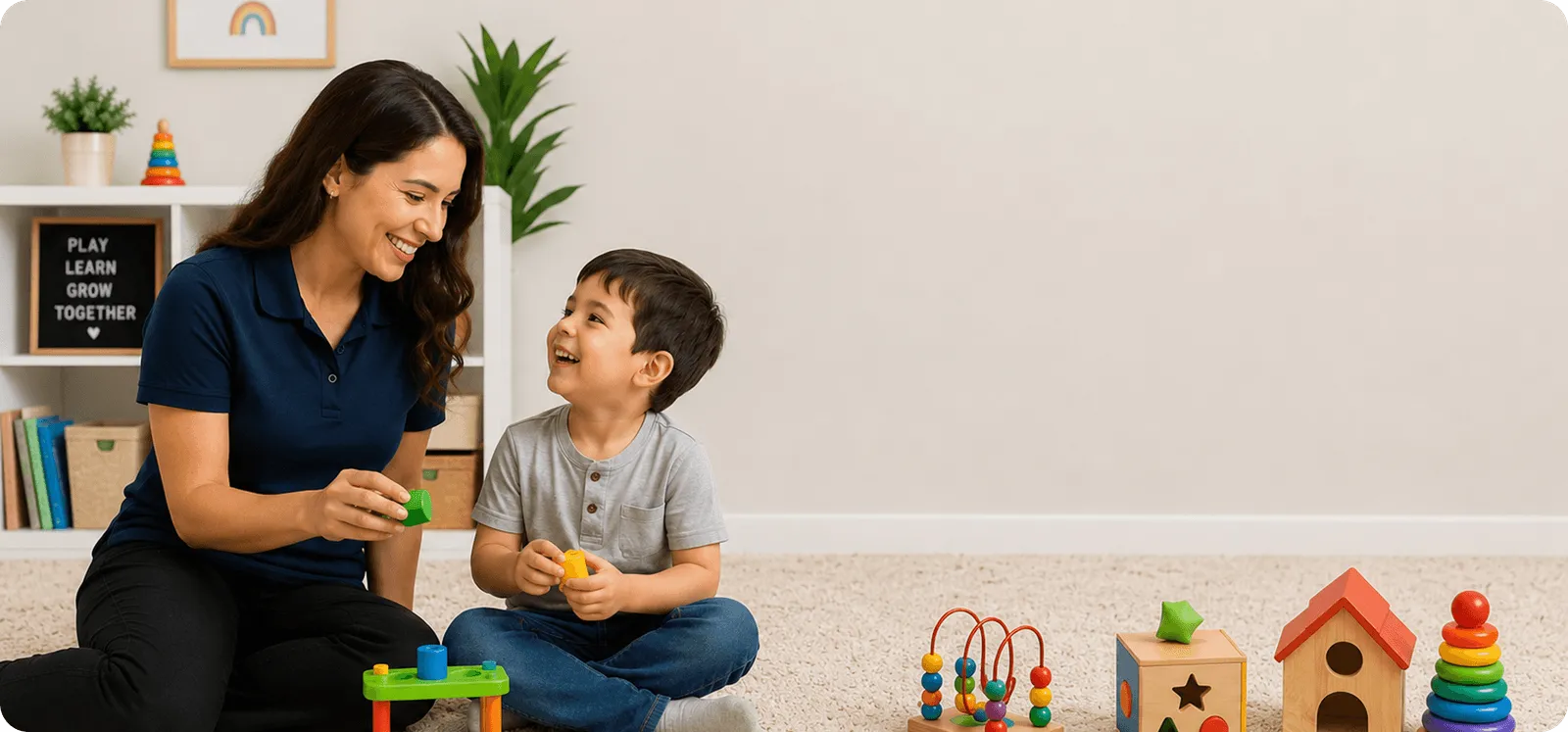 Parent and child playing together with toys