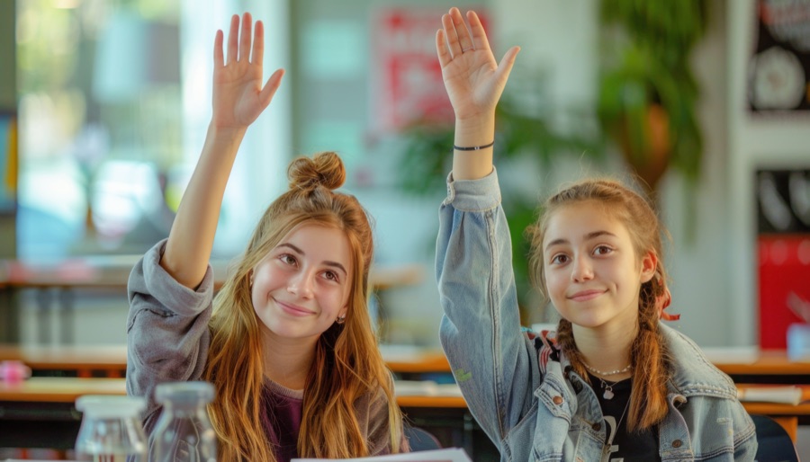 Students engaged and participating in a classroom