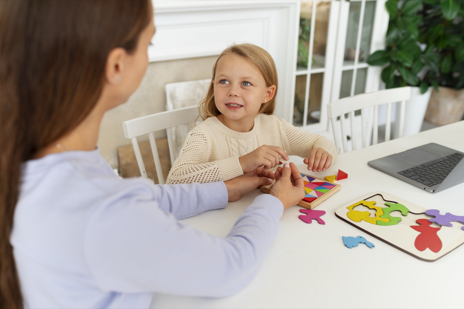 A mother and child at home
