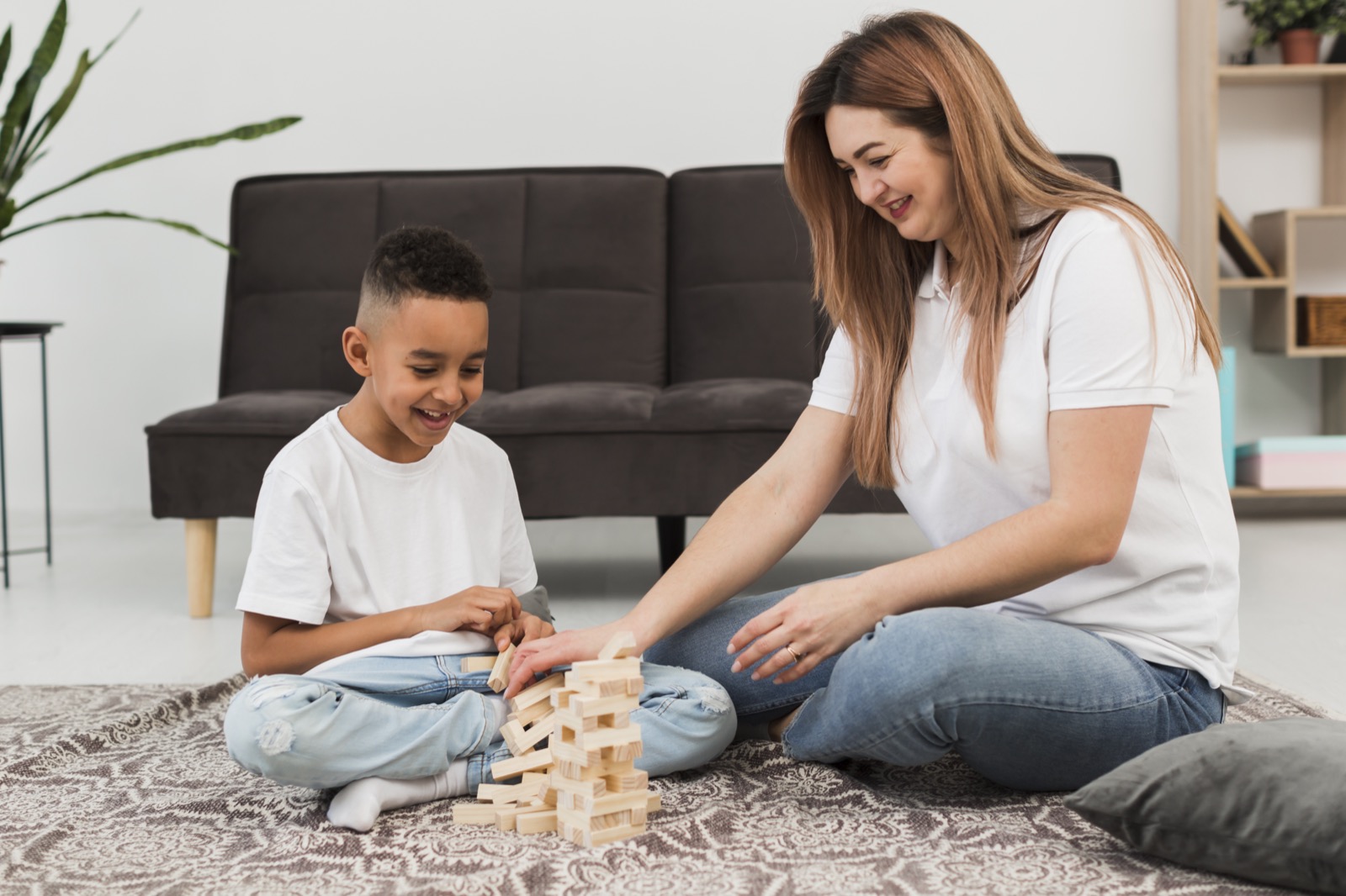 A mother and son spending time together at home